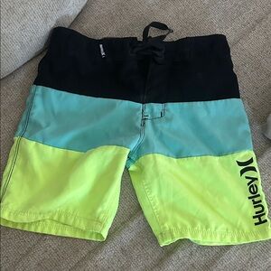 Hurley Black and Neon Yellow Swim Shorts